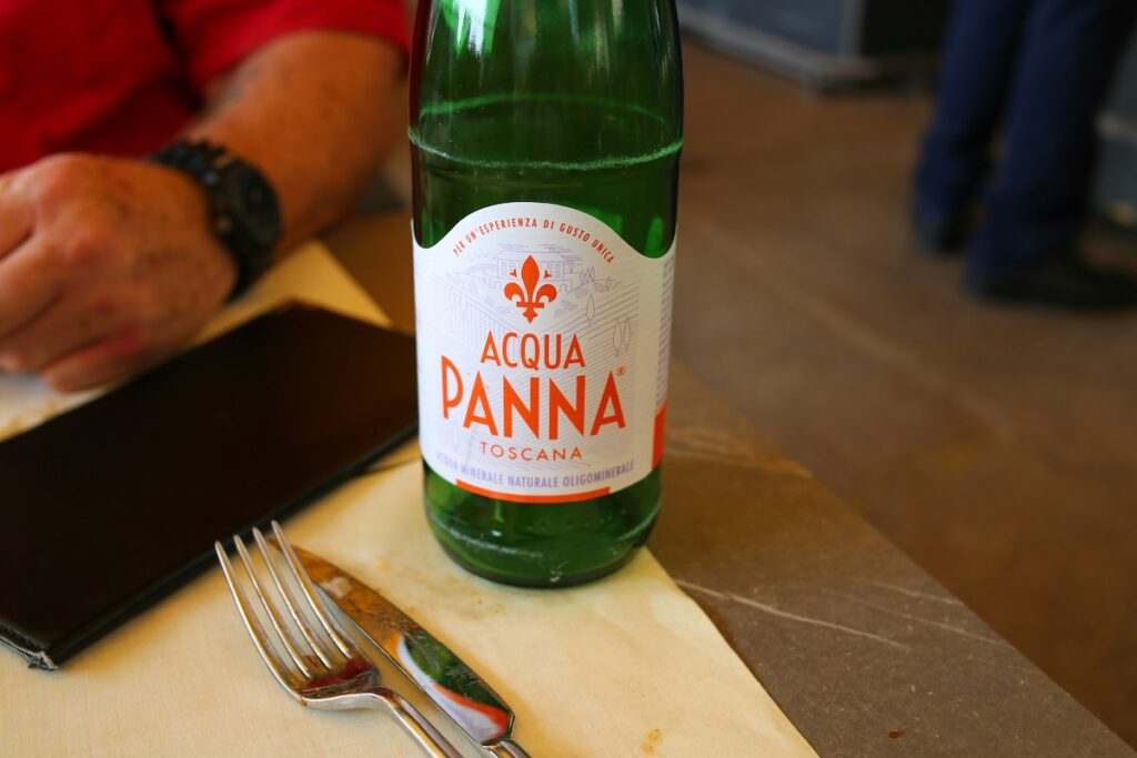 bottle of mineral water at restaurant i Italy