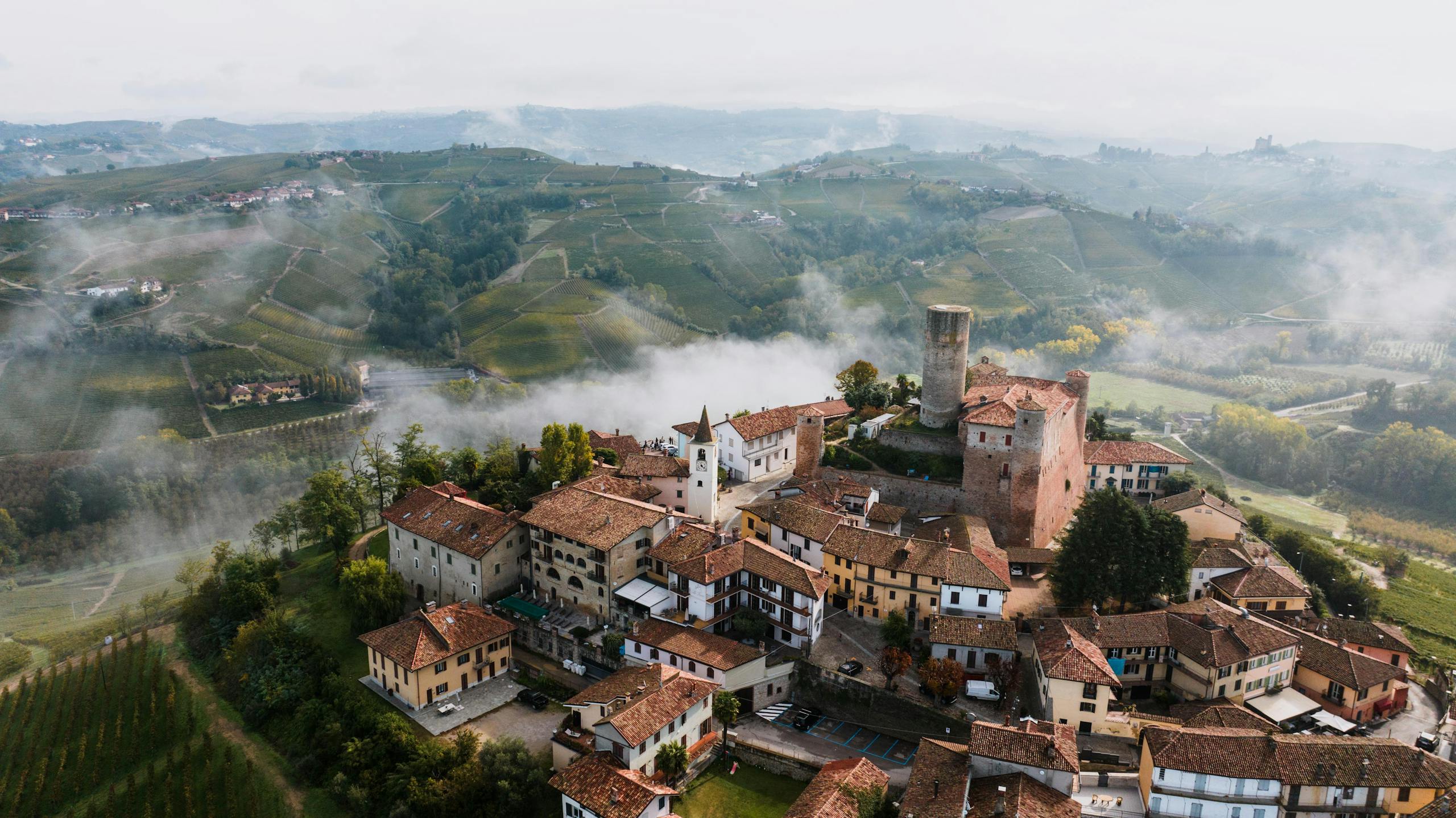 Aerial View of Castiglione Falletto, Piedmont, Italy